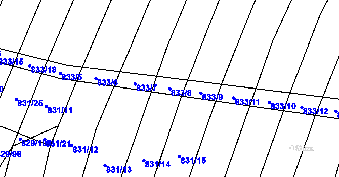 Parcela st. 833/8 v KÚ Vícemilice, Katastrální mapa
