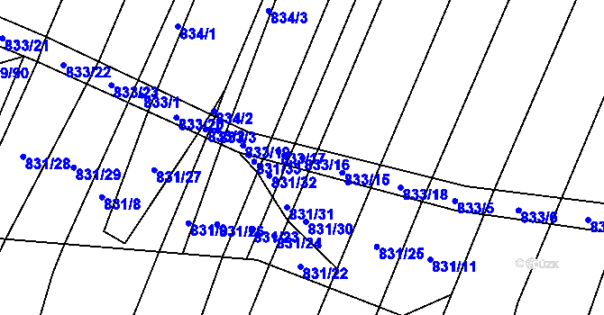 Parcela st. 833/16 v KÚ Vícemilice, Katastrální mapa