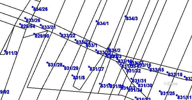 Parcela st. 833/20 v KÚ Vícemilice, Katastrální mapa