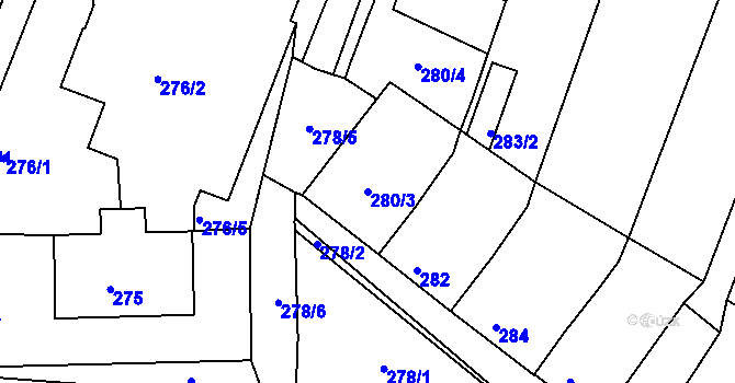 Parcela st. 280/3 v KÚ Vícemilice, Katastrální mapa