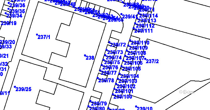 Parcela st. 239/74 v KÚ Vícemilice, Katastrální mapa