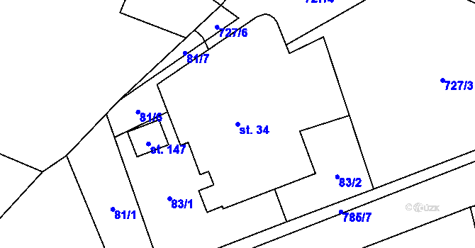 Parcela st. 34 v KÚ Budčeves, Katastrální mapa
