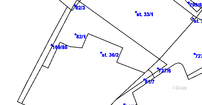 Parcela st. 36/2 v KÚ Budčeves, Katastrální mapa