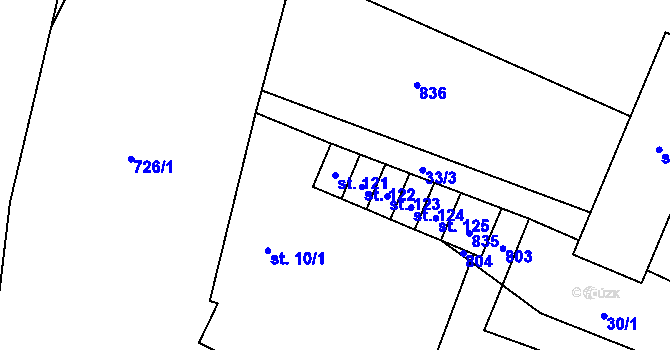 Parcela st. 121 v KÚ Budčeves, Katastrální mapa