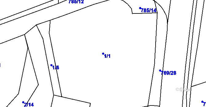 Parcela st. 1/1 v KÚ Budčeves, Katastrální mapa