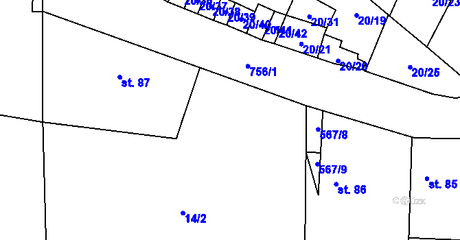 Parcela st. 14/3 v KÚ Budčeves, Katastrální mapa