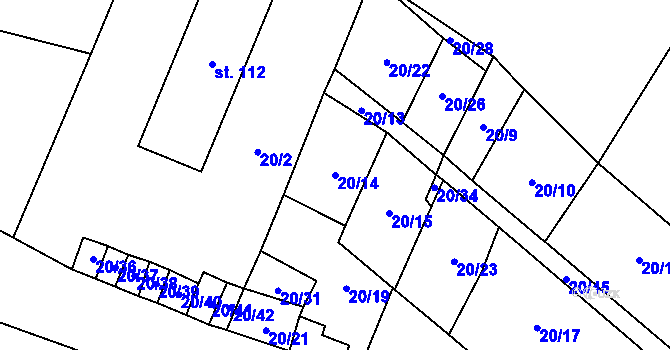 Parcela st. 20/14 v KÚ Budčeves, Katastrální mapa