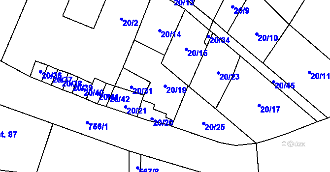 Parcela st. 20/19 v KÚ Budčeves, Katastrální mapa