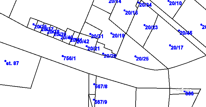 Parcela st. 20/20 v KÚ Budčeves, Katastrální mapa