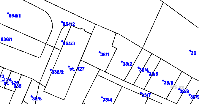 Parcela st. 38/1 v KÚ Budčeves, Katastrální mapa