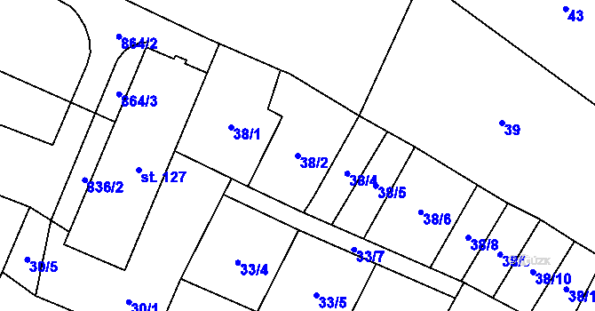 Parcela st. 38/2 v KÚ Budčeves, Katastrální mapa