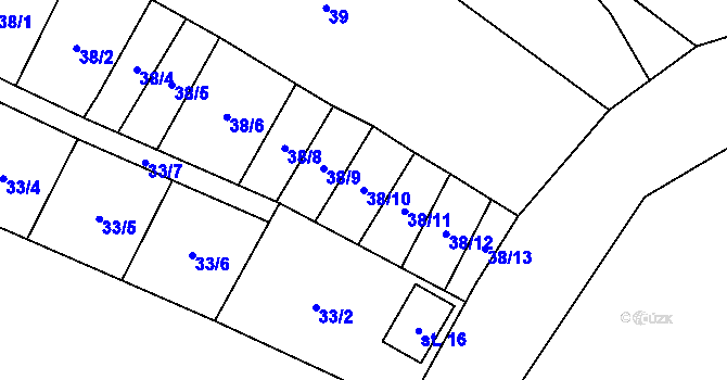 Parcela st. 38/10 v KÚ Budčeves, Katastrální mapa