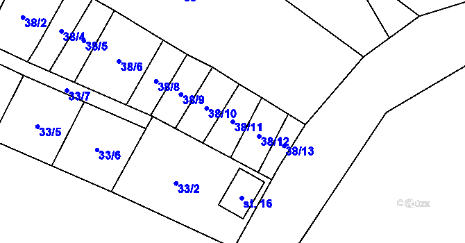 Parcela st. 38/11 v KÚ Budčeves, Katastrální mapa