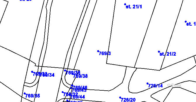 Parcela st. 769/3 v KÚ Budčeves, Katastrální mapa