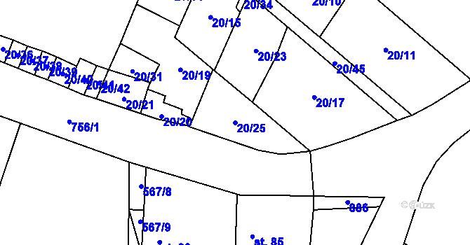 Parcela st. 20/25 v KÚ Budčeves, Katastrální mapa