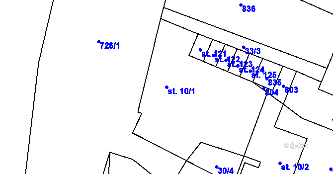 Parcela st. 10/1 v KÚ Budčeves, Katastrální mapa