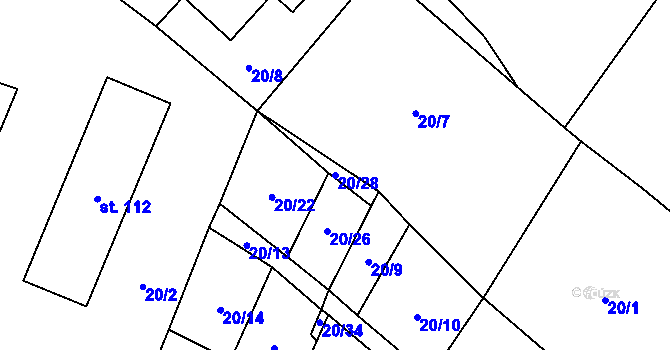 Parcela st. 20/28 v KÚ Budčeves, Katastrální mapa