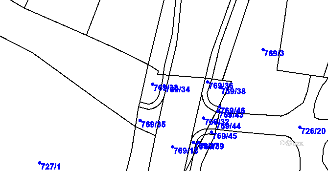 Parcela st. 769/34 v KÚ Budčeves, Katastrální mapa