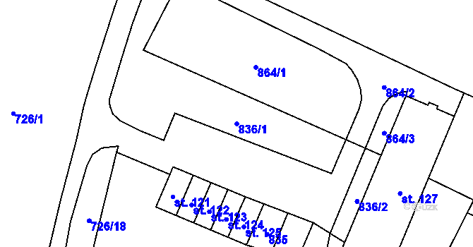 Parcela st. 836/1 v KÚ Budčeves, Katastrální mapa