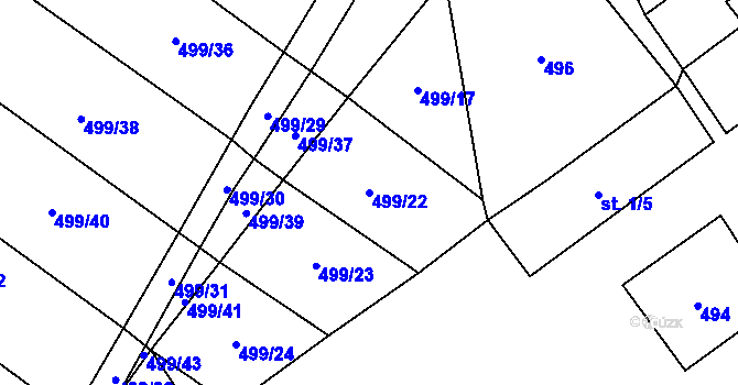Parcela st. 499/22 v KÚ Budeč, Katastrální mapa
