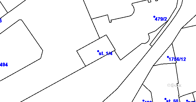 Parcela st. 1/4 v KÚ Budeč, Katastrální mapa