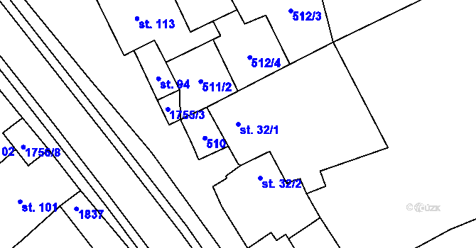 Parcela st. 32/1 v KÚ Budeč, Katastrální mapa