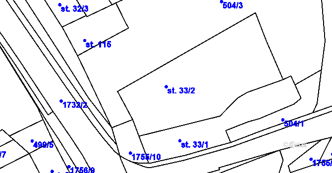 Parcela st. 33/2 v KÚ Budeč, Katastrální mapa