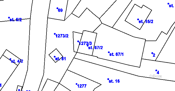 Parcela st. 67/2 v KÚ Budenín, Katastrální mapa