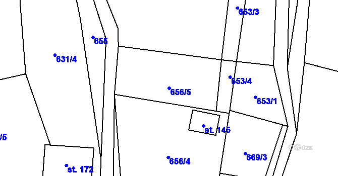 Parcela st. 656/5 v KÚ Budenín, Katastrální mapa