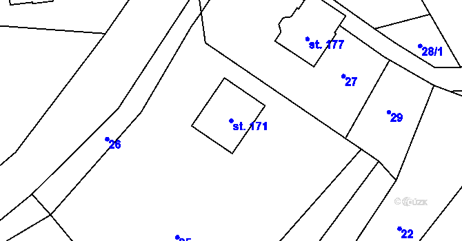 Parcela st. 171 v KÚ Budenín, Katastrální mapa