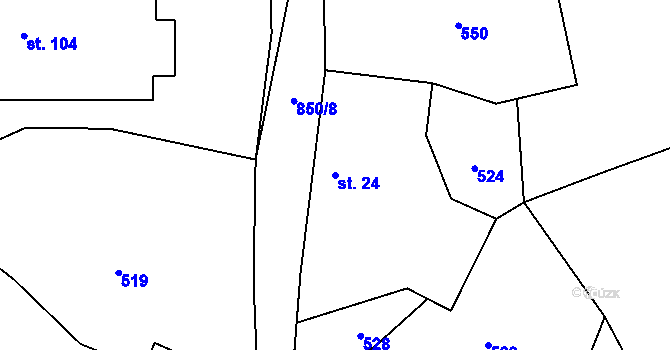 Parcela st. 24 v KÚ Hostišov, Katastrální mapa