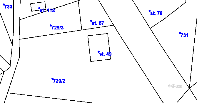 Parcela st. 49 v KÚ Hostišov, Katastrální mapa