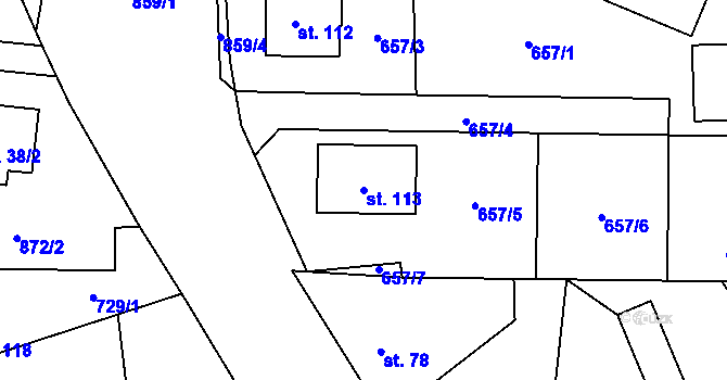 Parcela st. 113 v KÚ Hostišov, Katastrální mapa