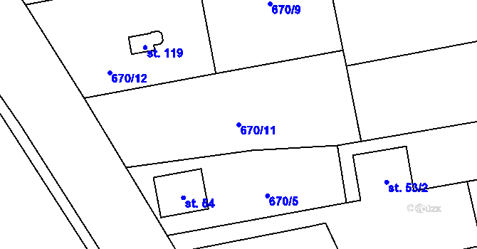 Parcela st. 670/11 v KÚ Hostišov, Katastrální mapa