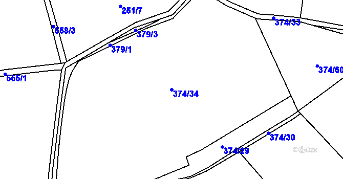 Parcela st. 374/34 v KÚ Hostišov, Katastrální mapa