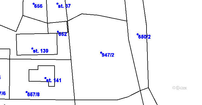 Parcela st. 947/2 v KÚ Hostišov, Katastrální mapa