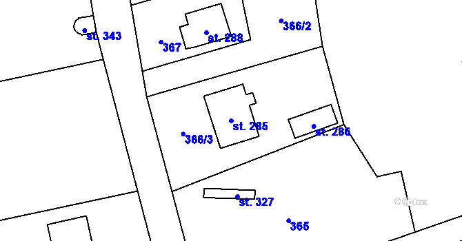 Parcela st. 285 v KÚ Budětsko, Katastrální mapa