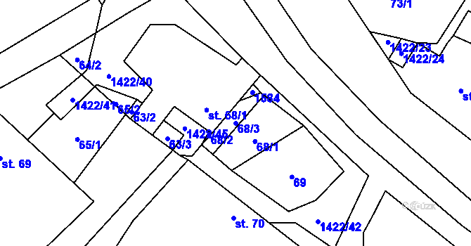 Parcela st. 68/3 v KÚ Budětsko, Katastrální mapa