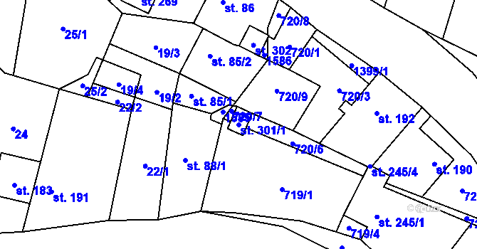 Parcela st. 301/1 v KÚ Budětsko, Katastrální mapa