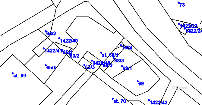 Parcela st. 68/1 v KÚ Budětsko, Katastrální mapa