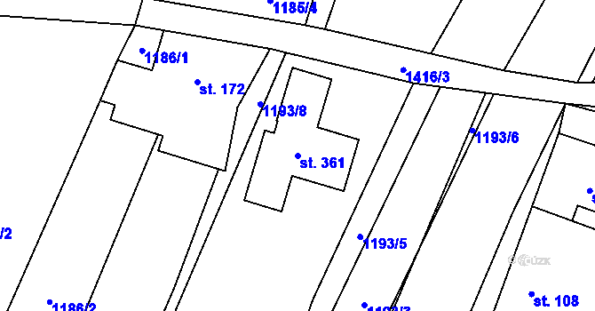 Parcela st. 361 v KÚ Budětsko, Katastrální mapa
