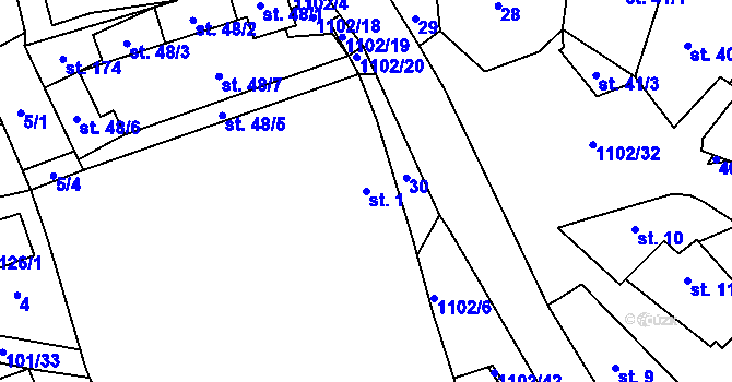 Parcela st. 1 v KÚ Budíkov, Katastrální mapa