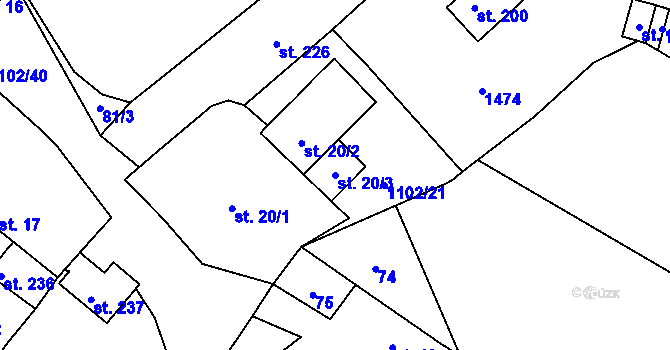 Parcela st. 20/3 v KÚ Budíkov, Katastrální mapa