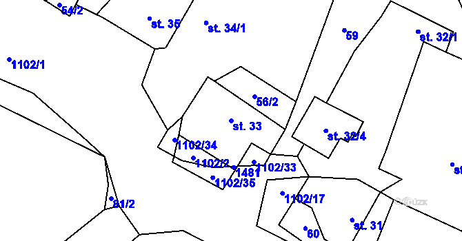 Parcela st. 33 v KÚ Budíkov, Katastrální mapa