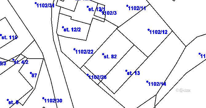Parcela st. 82 v KÚ Budíkov, Katastrální mapa