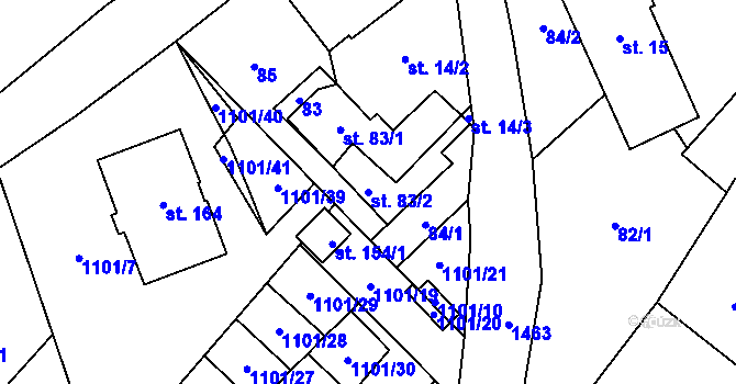 Parcela st. 83/2 v KÚ Budíkov, Katastrální mapa