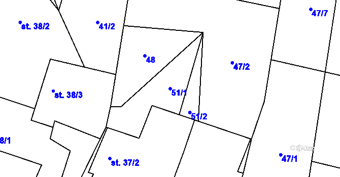 Parcela st. 51/1 v KÚ Budíkov, Katastrální mapa