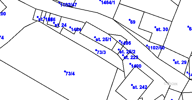 Parcela st. 73/3 v KÚ Budíkov, Katastrální mapa