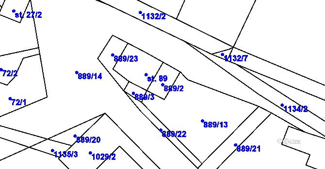 Parcela st. 889/2 v KÚ Budíkov, Katastrální mapa