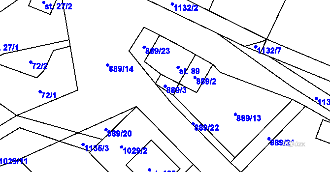 Parcela st. 889/3 v KÚ Budíkov, Katastrální mapa